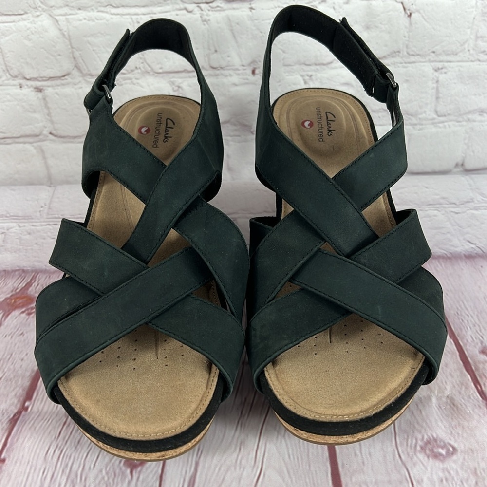 Clark Giselle Beach Slingback Nubuck Leather Wedge Sandals Size 11 - Picture 2 of 7